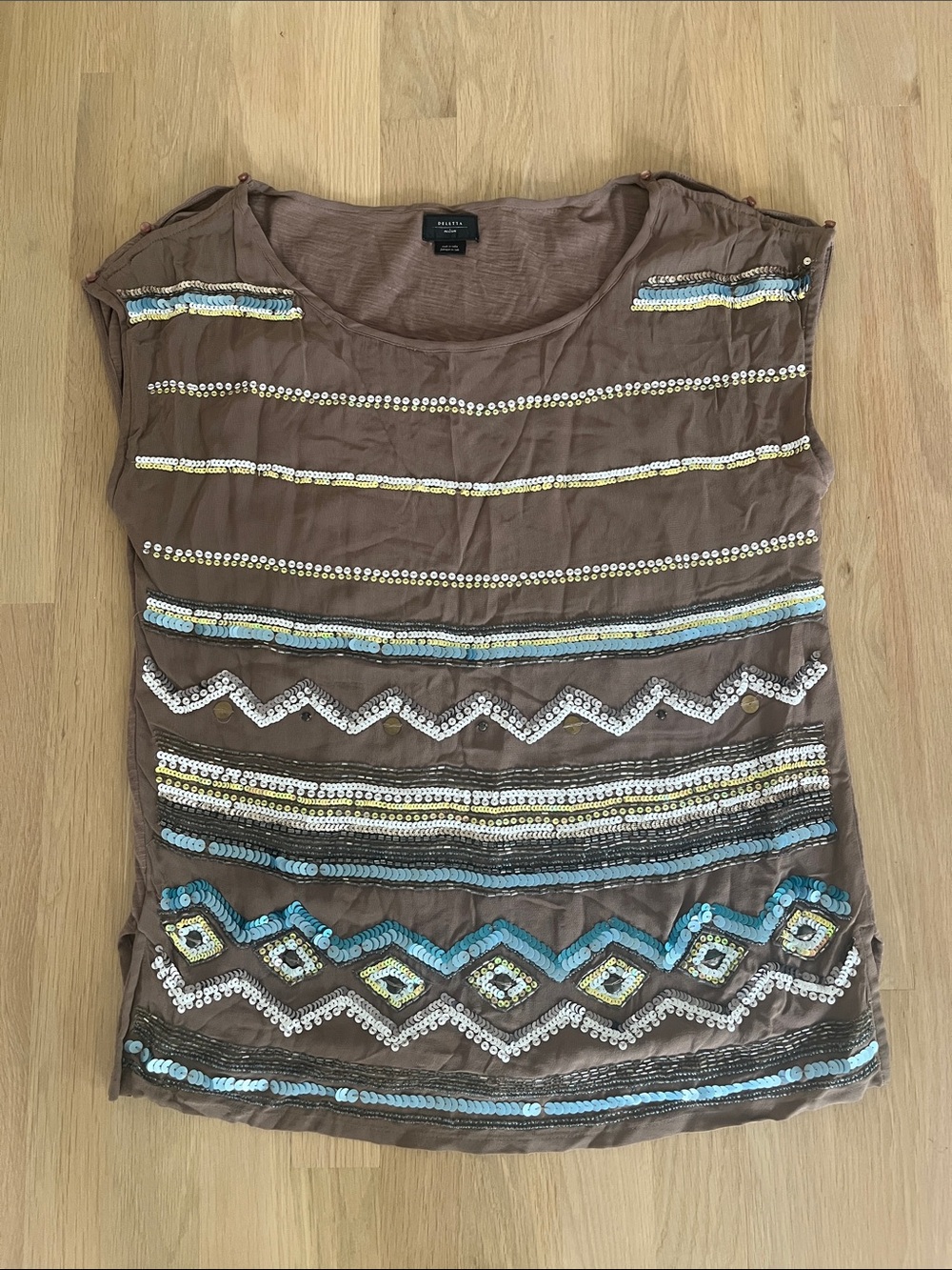 Anthropologie Drapey Vintage(ish) Brown Sequin Stripe Top size medium